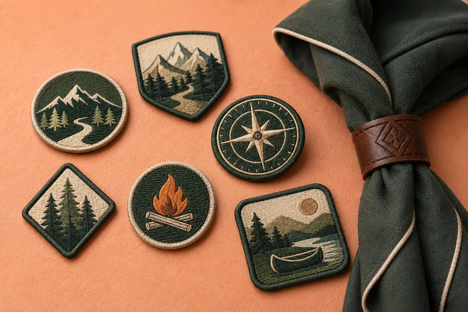 Custom Scout badges and a scarf by The Scout Den